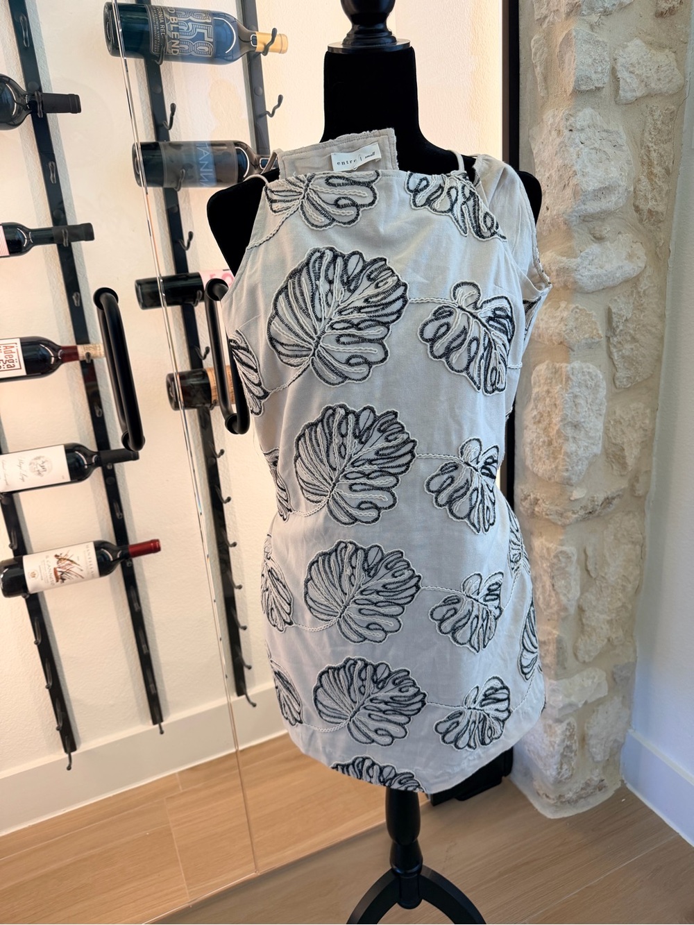 entro Cream Sleeveless Tunic with Black Leaf Outline
